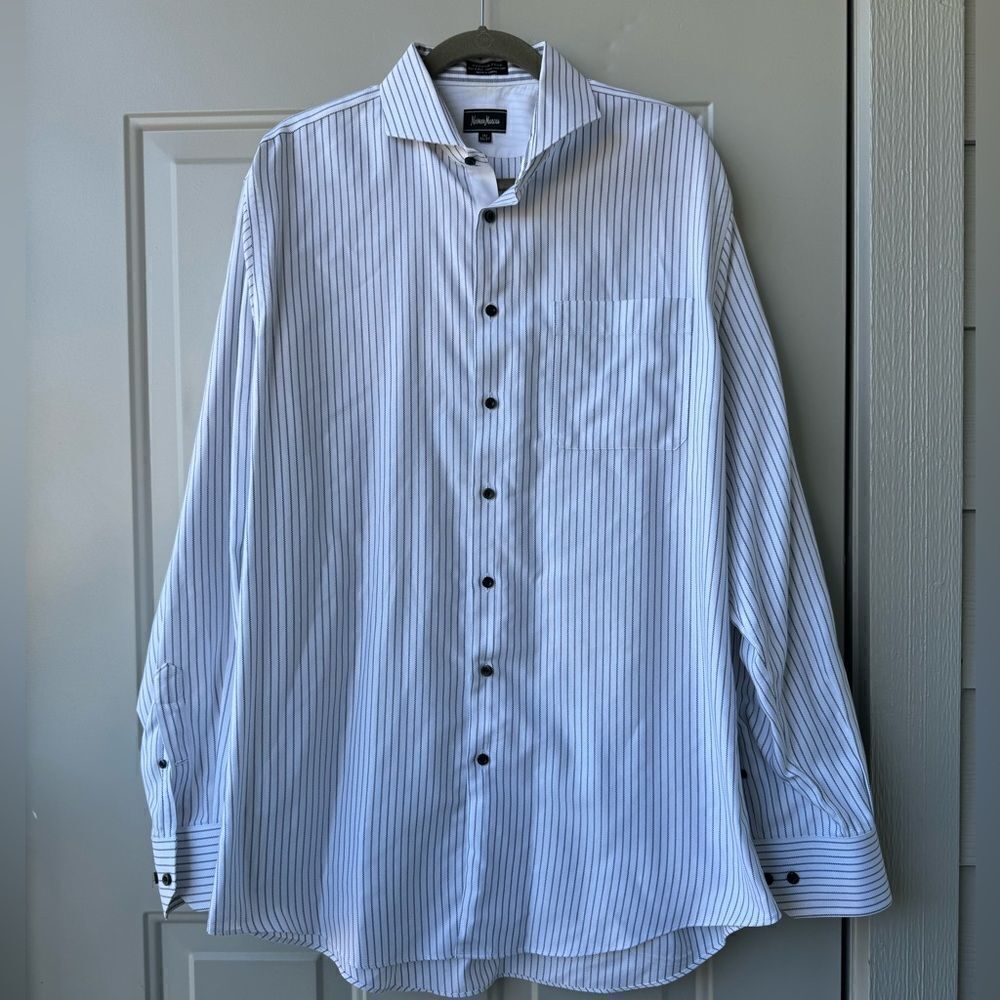 Neiman Marcus Wrinkle Free 2-Ply 100%‎ Cotton Shirt Mens 16.5 36/37 Striped